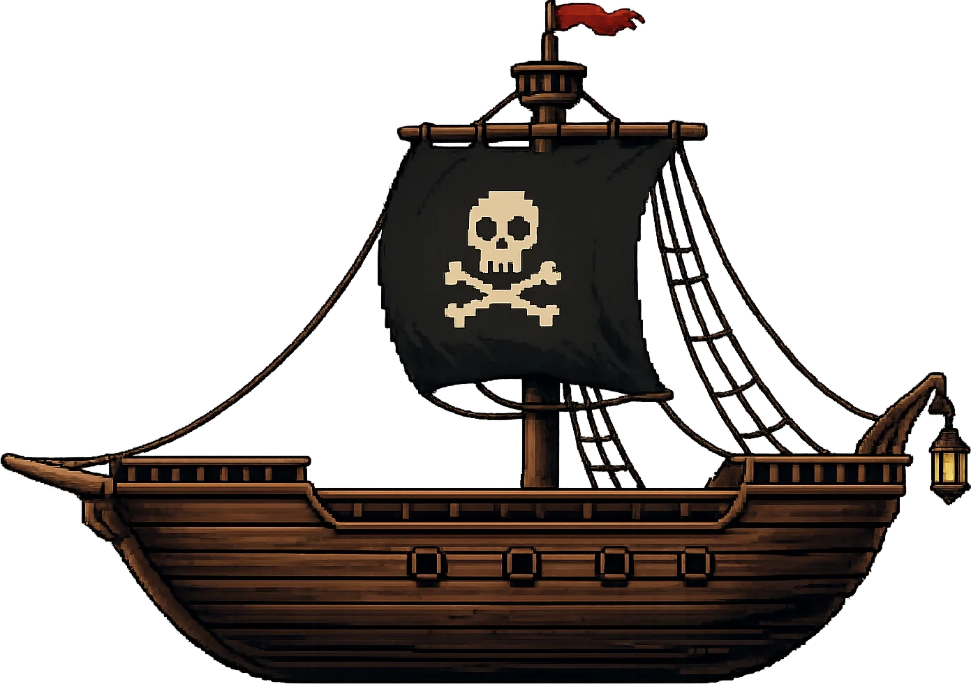 A ship of pirates sailing towards the horizon